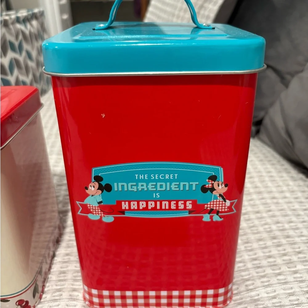 Disney Retro Minnie Mouse Red Teal Kitchen Canister Set with Rolling Pin